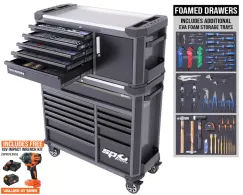 TECH SERIES TOOL KIT WITH POWER TOOL CUPBOARD - 346PC - METRIC/SAE - DIAMOND BLACK BONUS EVAS